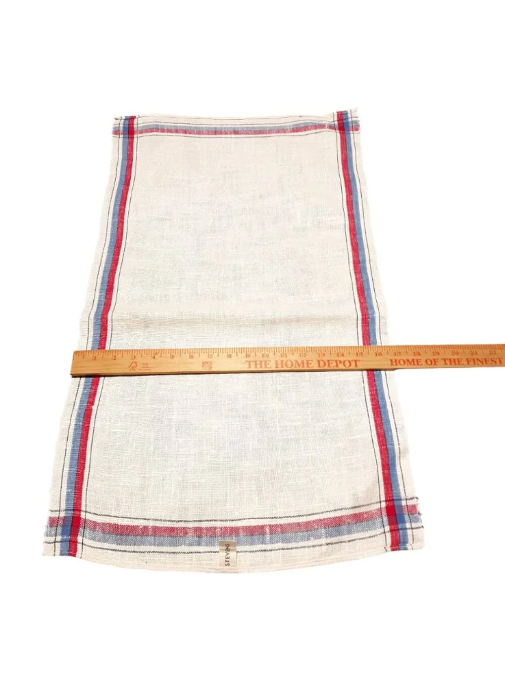 Vintage Stevens Linen Tea Towel Red Blue Stripes Rustic Farmhouse Granny 28x16